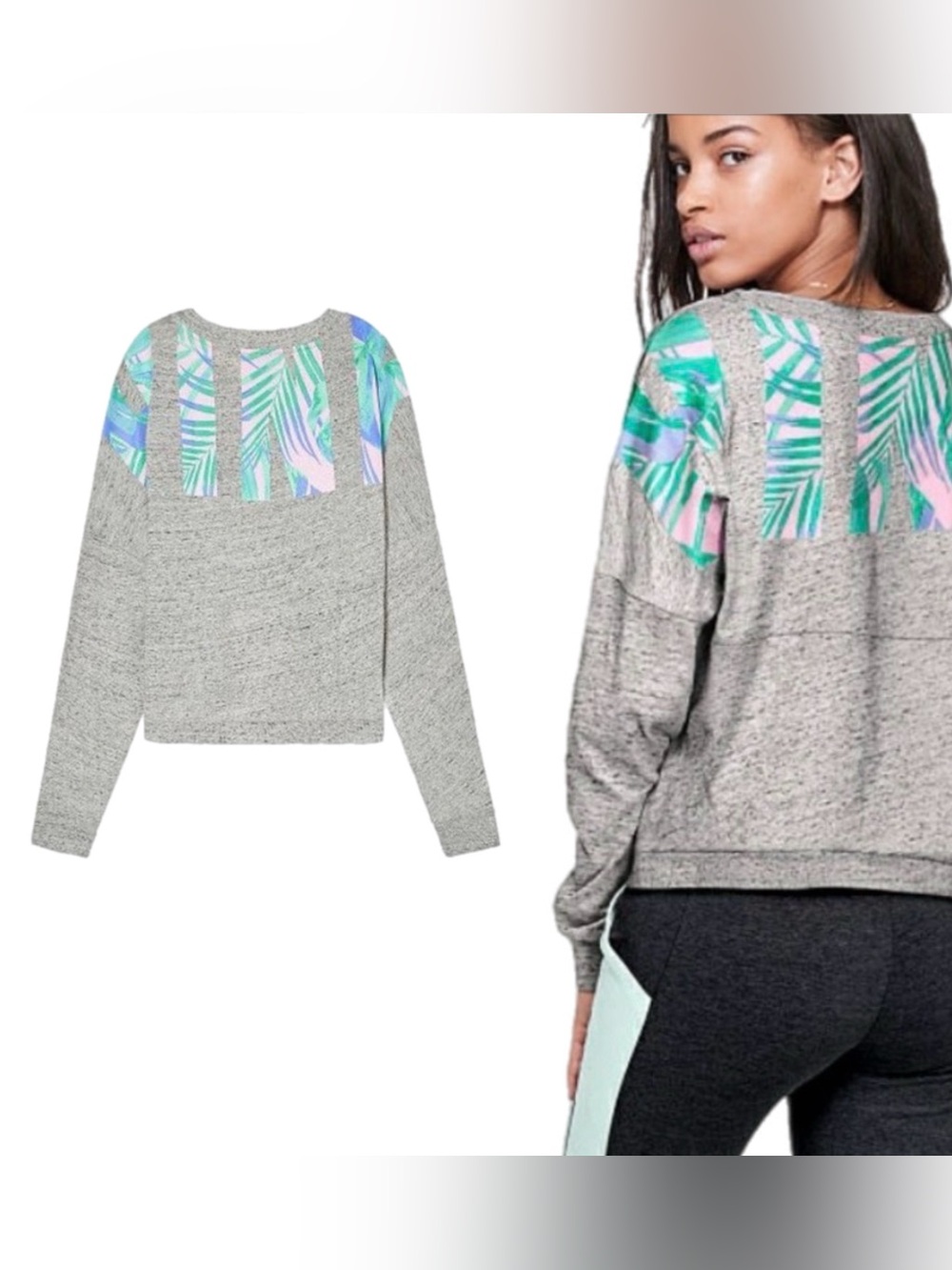 PINK Victoria’s Secret Varsity Crew Tropical Palm Small RARE NWOT